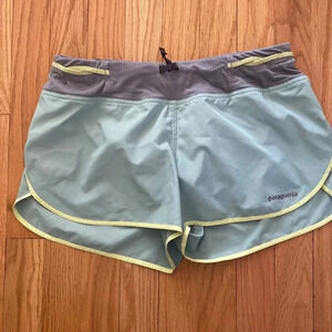 PATAGONIA sz small womens athletic shorts grey sea green with yellow edging